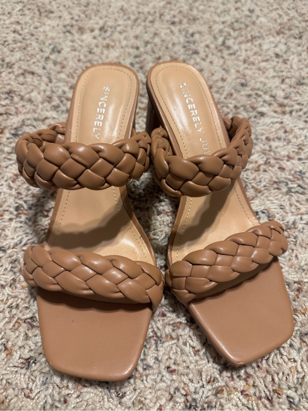 Sincerly Jules Braided Double-Strap Heeled Sandals in Light Brown